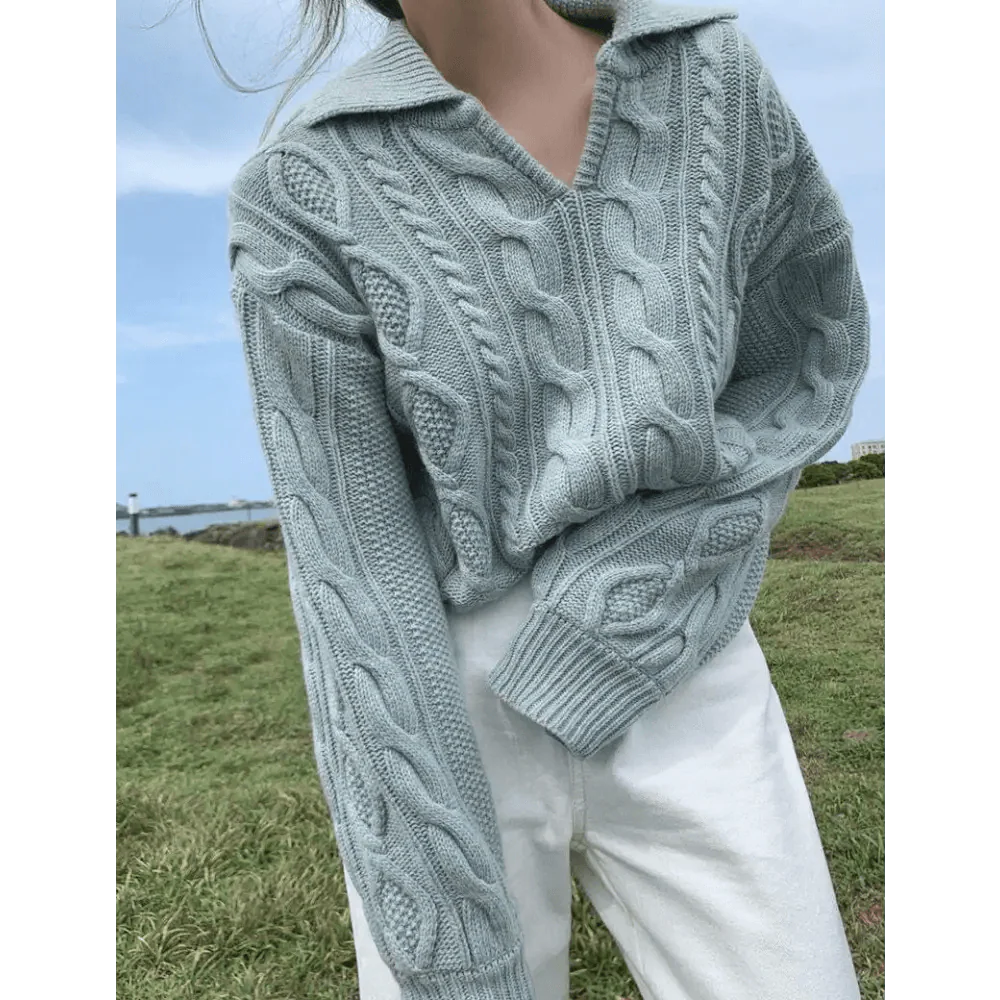Luxury Kitty Retro Women Sweater Pullovers Knitted Casual Solid Autumn Turn-down Collar Feminine Loose All Match Soft Sweet Tops Stevvex