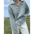 Luxury Kitty Retro Women Sweater Pullovers Knitted Casual Solid Autumn Turn-down Collar Feminine Loose All Match Soft Sweet Tops Stevvex