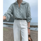 Luxury Kitty Retro Women Sweater Pullovers Knitted Casual Solid Autumn Turn-down Collar Feminine Loose All Match Soft Sweet Tops Stevvex
