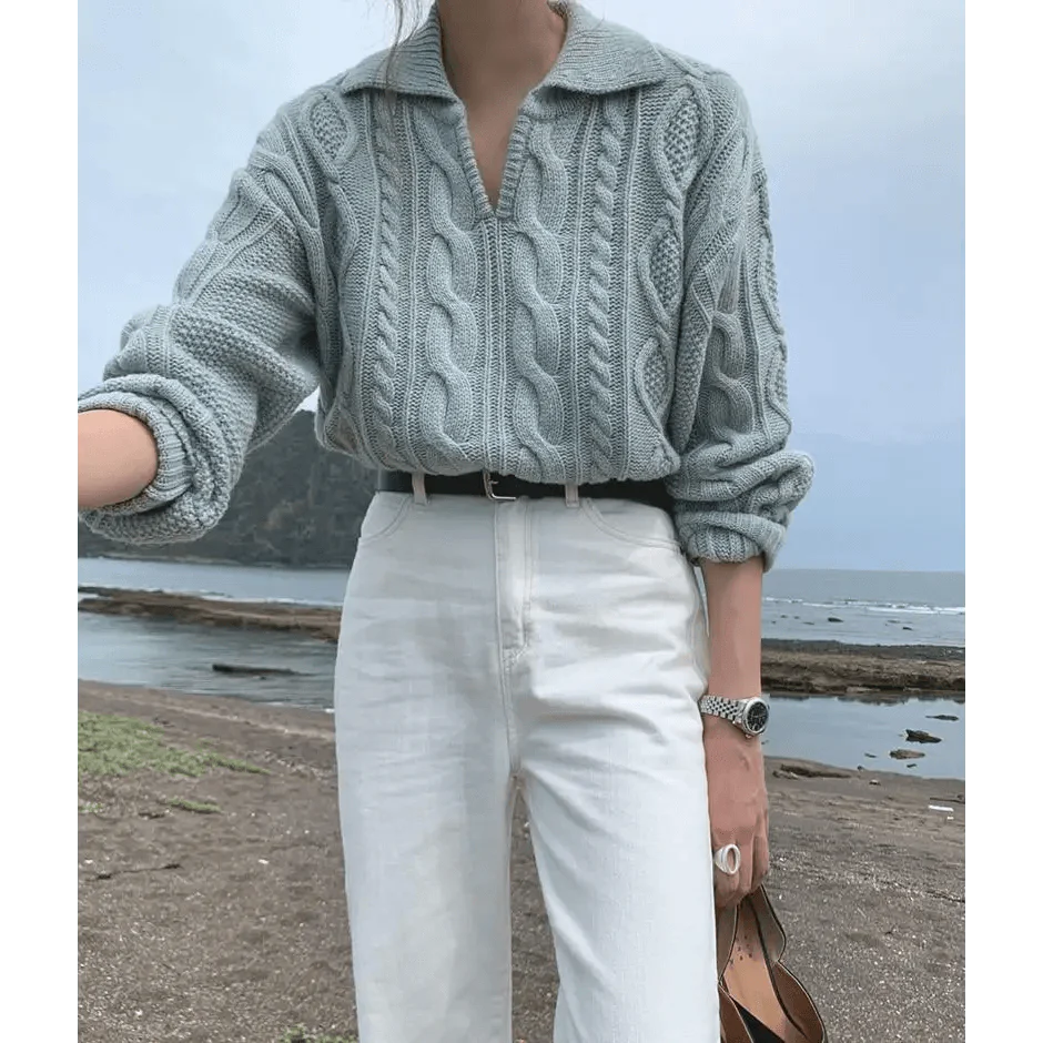 Luxury Kitty Retro Women Sweater Pullovers Knitted Casual Solid Autumn Turn-down Collar Feminine Loose All Match Soft Sweet Tops Stevvex