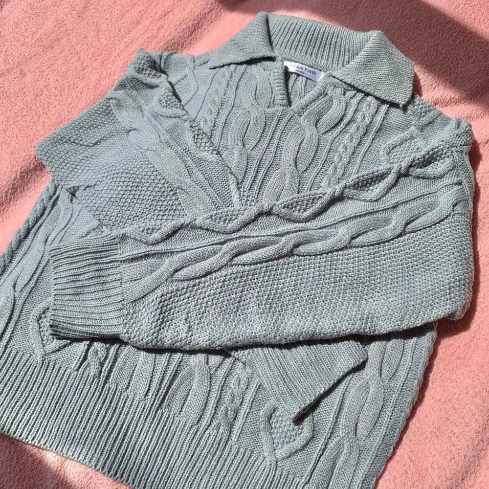 Luxury Kitty Retro Women Sweater Pullovers Knitted Casual Solid Autumn Turn-down Collar Feminine Loose All Match Soft Sweet Tops Stevvex