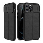 Luxury Leather Black Shockproof Phone Case on For iPhone 13 12 11 14 Pro Max XR X XSMax 14 Case Camera Lens Protection Soft Back Cover Thin Shockproof Case with Slide Camera Case for iPhone Stevvex