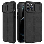 Luxury Leather Black Shockproof Phone Case on For iPhone 13 12 11 14 Pro Max XR X XSMax 14 Case Camera Lens Protection Soft Back Cover Thin Shockproof Case with Slide Camera Case for iPhone Stevvex