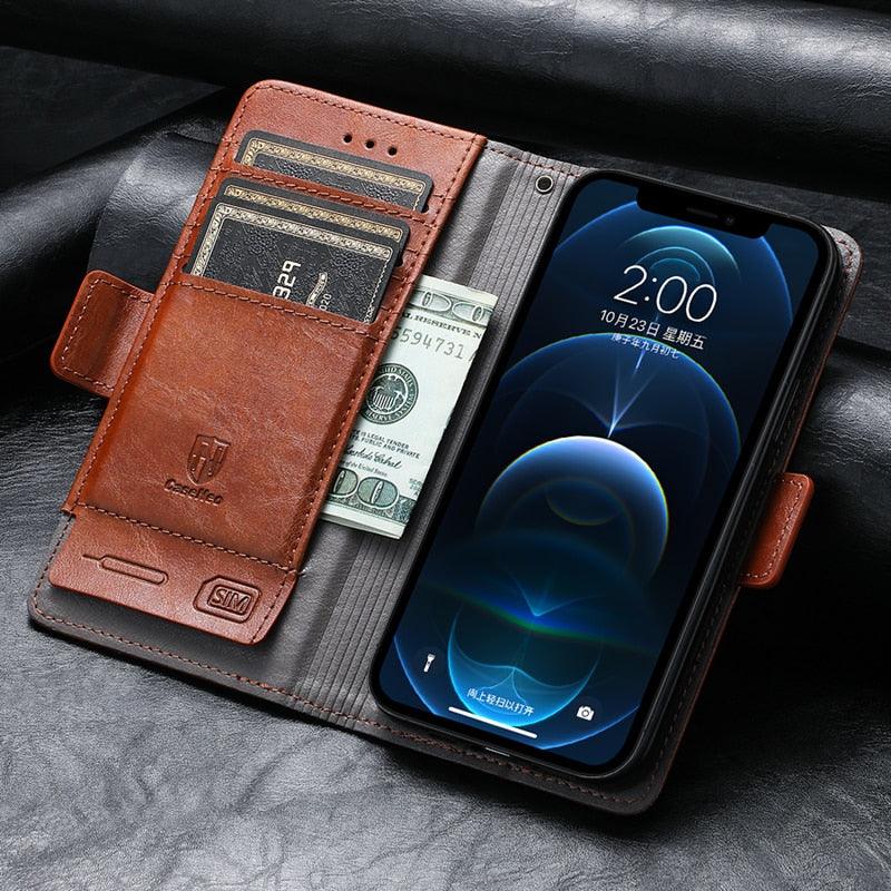 Luxury Leather Case For iPhone 13 11 12 14 Pro Max Mini Wallet Pocket Flip Case Cover Vintage Luxury Genuine Leather Fashion Business Classic Flip Case For Men Stevvex