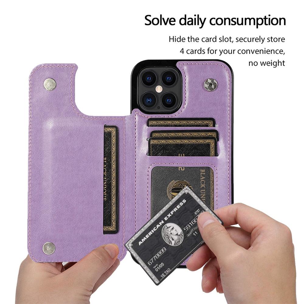 Luxury Leather Case For iPhone 14 12 13 Pro Comfortable Soft Wallet Card Slots Phone Flip Cover Wallet Case with Card Holder for iPhone Stevvex