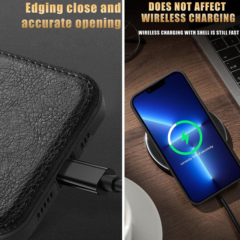 Luxury Leather Case for iPhone 14 13 12 11 Pro MAX XS XR 7 8 Plus Classic Silicone Phone Cover  Leather Case Thin Flexible Soft Grip Luxury PU Leather Cover for Men Durable Anti-Scratch Full Phone Cases Stevvex