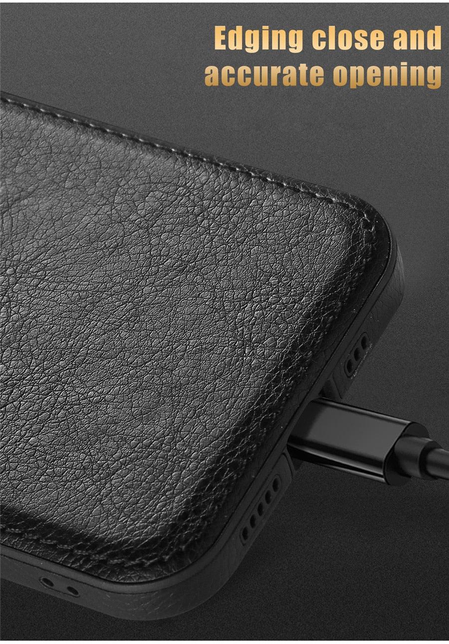 Luxury Leather Case for iPhone 14 13 12 11 Pro MAX XS XR 7 8 Plus Classic Silicone Phone Cover  Leather Case Thin Flexible Soft Grip Luxury PU Leather Cover for Men Durable Anti-Scratch Full Phone Cases Stevvex