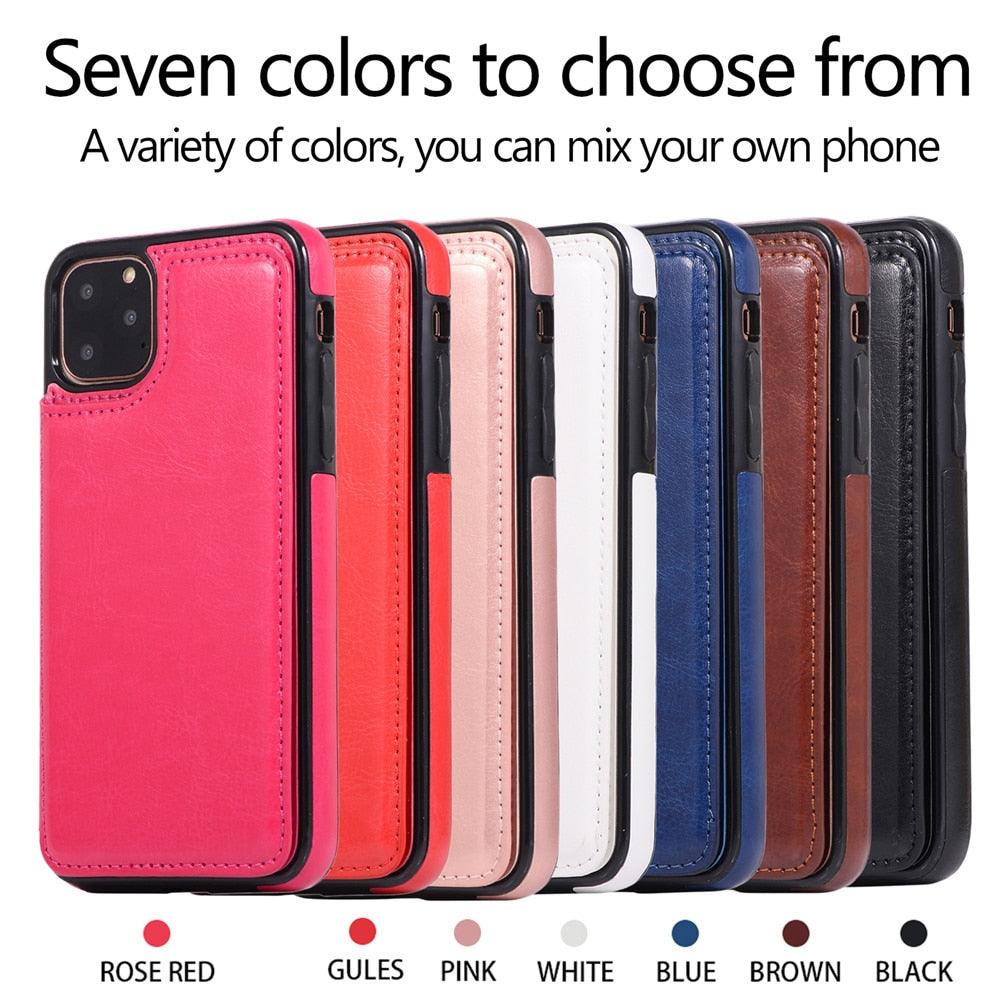 Luxury Leather Cover For iPhone 14 12 13 Mini 11 Pro XR XS Max 6 6s 7 8 Plus 5 5s Wallet Phone Card Slot Flip PU Leather Kickstand Card Slots Case Double Magnetic Clasp Durable Shockproof Cover For iPhone Stevvex