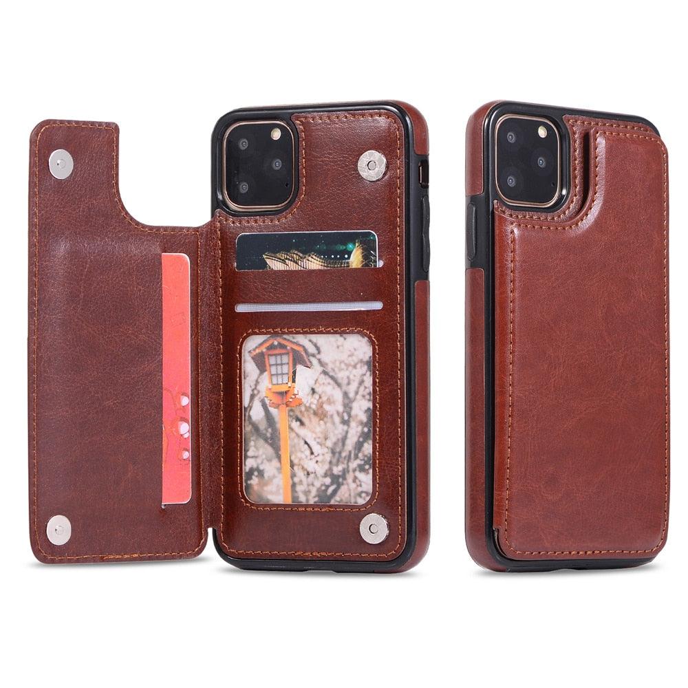 Luxury Leather Cover For iPhone 14 12 13 Mini 11 Pro XR XS Max 6 6s 7 8 Plus 5 5s Wallet Phone Card Slot Flip PU Leather Kickstand Card Slots Case Double Magnetic Clasp Durable Shockproof Cover For iPhone Stevvex