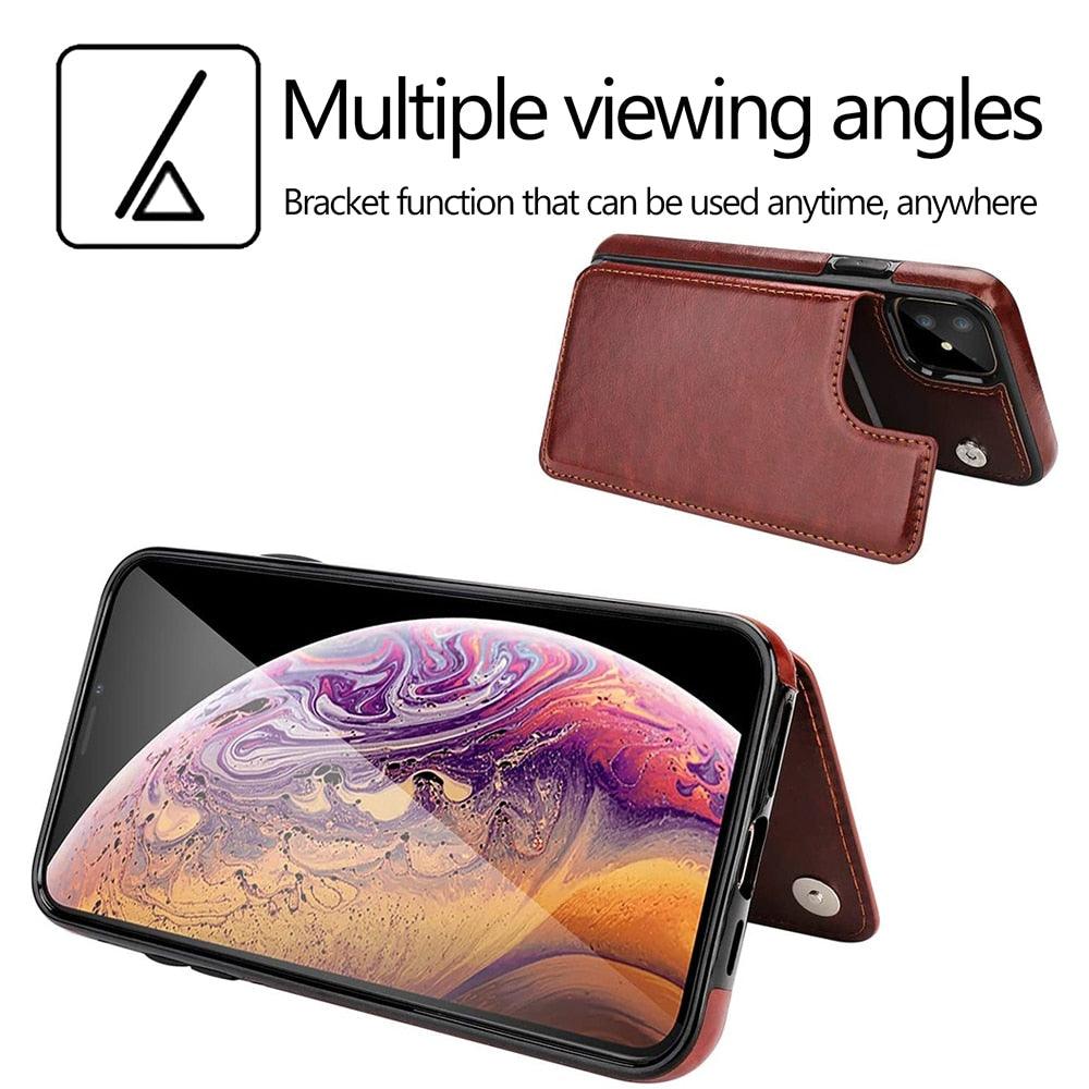 Luxury Leather Cover For iPhone 14 12 13 Mini 11 Pro XR XS Max 6 6s 7 8 Plus 5 5s Wallet Phone Card Slot Flip PU Leather Kickstand Card Slots Case Double Magnetic Clasp Durable Shockproof Cover For iPhone Stevvex