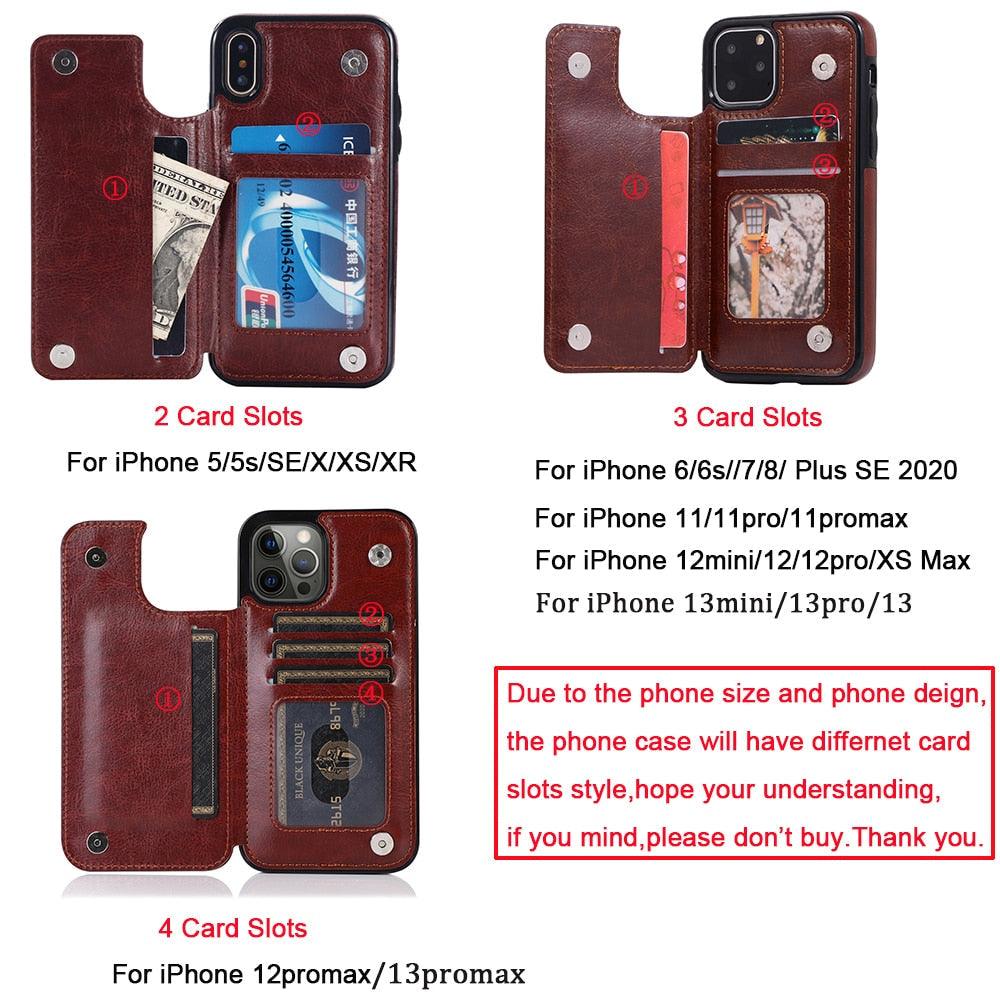 Luxury Leather Cover For iPhone 14 12 13 Mini 11 Pro XR XS Max 6 6s 7 8 Plus 5 5s Wallet Phone Card Slot Flip PU Leather Kickstand Card Slots Case Double Magnetic Clasp Durable Shockproof Cover For iPhone Stevvex