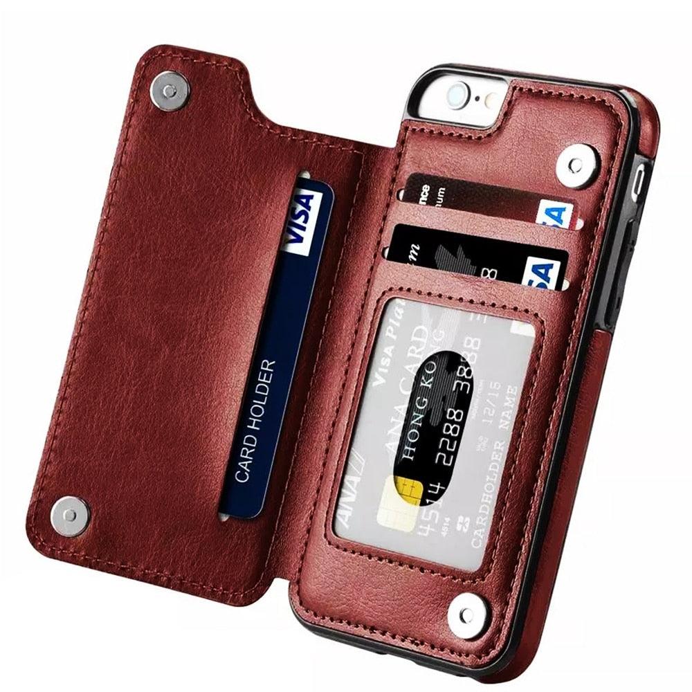 Luxury Leather Cover For iPhone 14 12 13 Mini 11 Pro XR XS Max 6 6s 7 8 Plus 5 5s Wallet Phone Card Slot Flip PU Leather Kickstand Card Slots Case Double Magnetic Clasp Durable Shockproof Cover For iPhone Stevvex