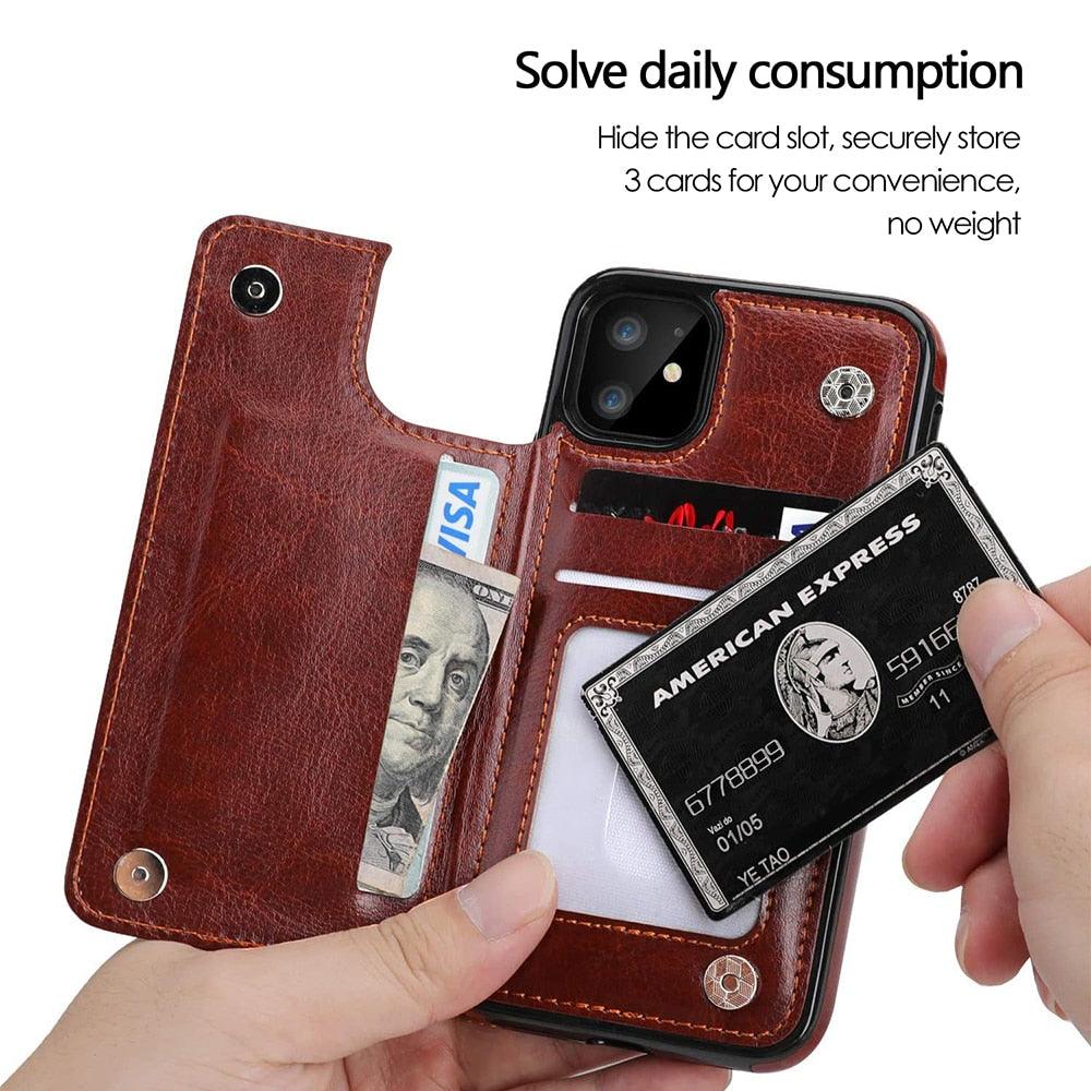Luxury Leather Cover For iPhone 14 12 13 Mini 11 Pro XR XS Max 6 6s 7 8 Plus 5 5s Wallet Phone Card Slot Flip PU Leather Kickstand Card Slots Case Double Magnetic Clasp Durable Shockproof Cover For iPhone Stevvex