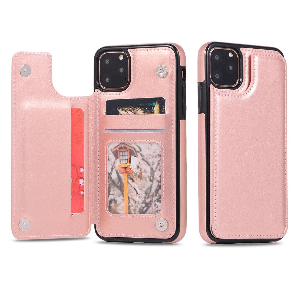 Luxury Leather Cover For iPhone 14 12 13 Mini 11 Pro XR XS Max 6 6s 7 8 Plus 5 5s Wallet Phone Card Slot Flip PU Leather Kickstand Card Slots Case Double Magnetic Clasp Durable Shockproof Cover For iPhone Stevvex