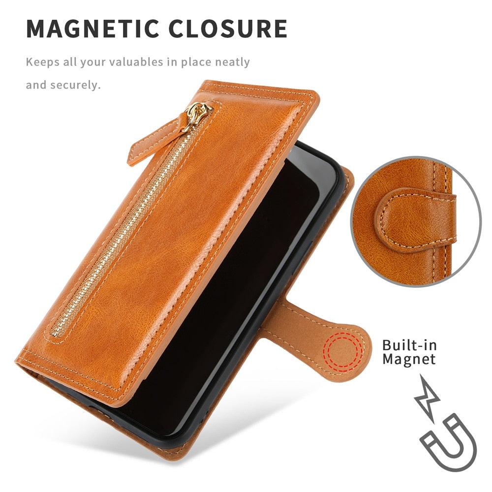 Luxury Leather Flip Wallet Case For iPhone 14 13 Pro MAX 11 12 Mini X XS XR Card Holder Stand Cover Shockproof PU Leather Wallet Card Holder Slots Cover Iphone Phone Case With Magnetic Buckle Stevvex