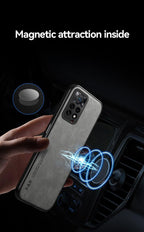 Luxury Leather Magnetic Case For Xiaomi Redmi Note 11 10 9 11E Pro 11S 10S 12 12X 10C POCO X3 NFC Pro F3 Covers With Metal Plate  Leather Premium Back Cover Mobile Phone Case Flexible Protective Ultra Thin Scratchproof Phone Cover Stevvex