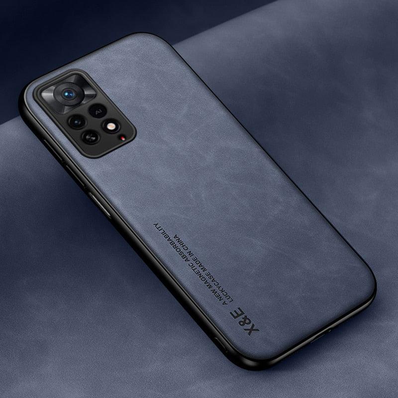 Luxury Leather Magnetic Case For Xiaomi Redmi Note 11 10 9 11E Pro 11S 10S 12 12X 10C POCO X3 NFC Pro F3 Covers With Metal Plate  Leather Premium Back Cover Mobile Phone Case Flexible Protective Ultra Thin Scratchproof Phone Cover Stevvex
