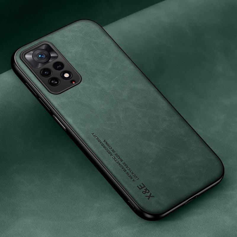 Luxury Leather Magnetic Case For Xiaomi Redmi Note 11 10 9 11E Pro 11S 10S 12 12X 10C POCO X3 NFC Pro F3 Covers With Metal Plate  Leather Premium Back Cover Mobile Phone Case Flexible Protective Ultra Thin Scratchproof Phone Cover Stevvex