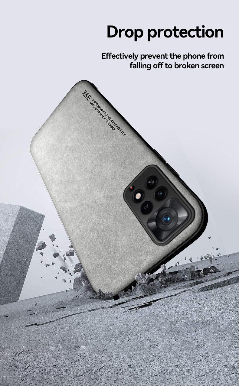 Luxury Leather Magnetic Case For Xiaomi Redmi Note 11 10 9 11E Pro 11S 10S 12 12X 10C POCO X3 NFC Pro F3 Covers With Metal Plate  Leather Premium Back Cover Mobile Phone Case Flexible Protective Ultra Thin Scratchproof Phone Cover Stevvex