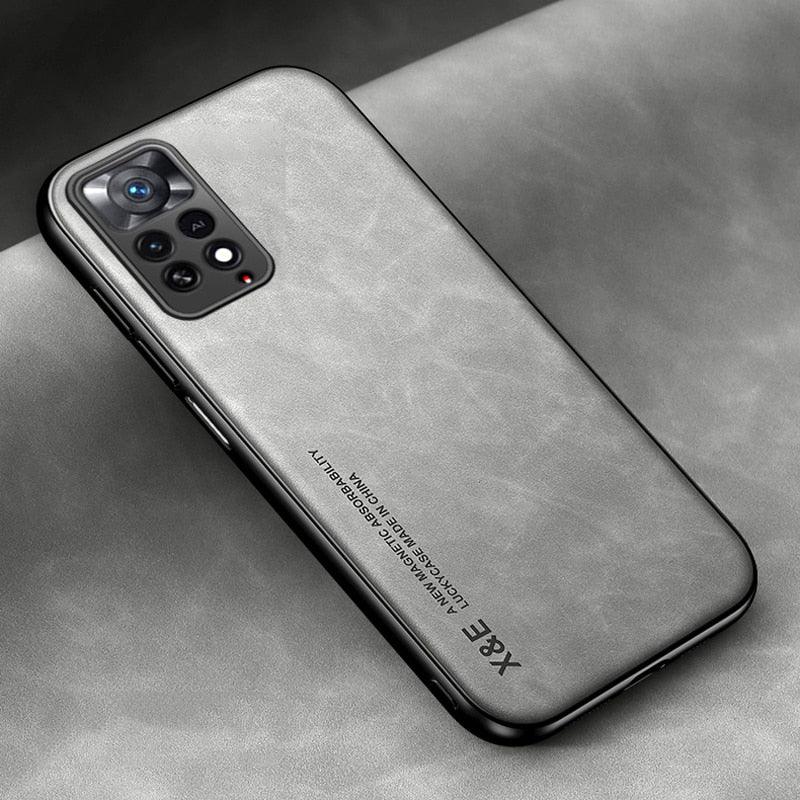 Luxury Leather Magnetic Case For Xiaomi Redmi Note 11 10 9 11E Pro 11S 10S 12 12X 10C POCO X3 NFC Pro F3 Covers With Metal Plate  Leather Premium Back Cover Mobile Phone Case Flexible Protective Ultra Thin Scratchproof Phone Cover Stevvex