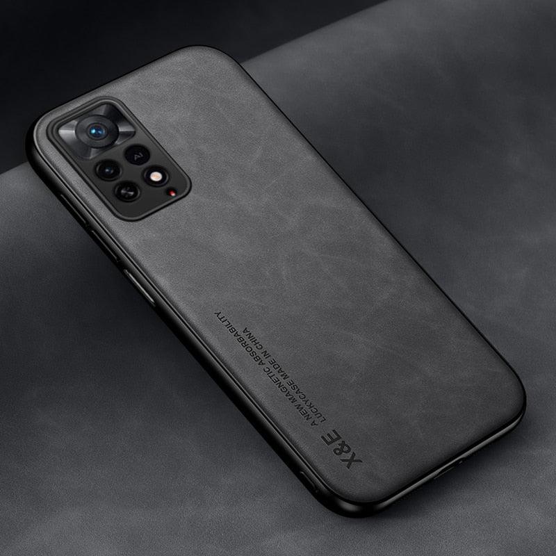Luxury Leather Magnetic Case For Xiaomi Redmi Note 11 10 9 11E Pro 11S 10S 12 12X 10C POCO X3 NFC Pro F3 Covers With Metal Plate  Leather Premium Back Cover Mobile Phone Case Flexible Protective Ultra Thin Scratchproof Phone Cover Stevvex