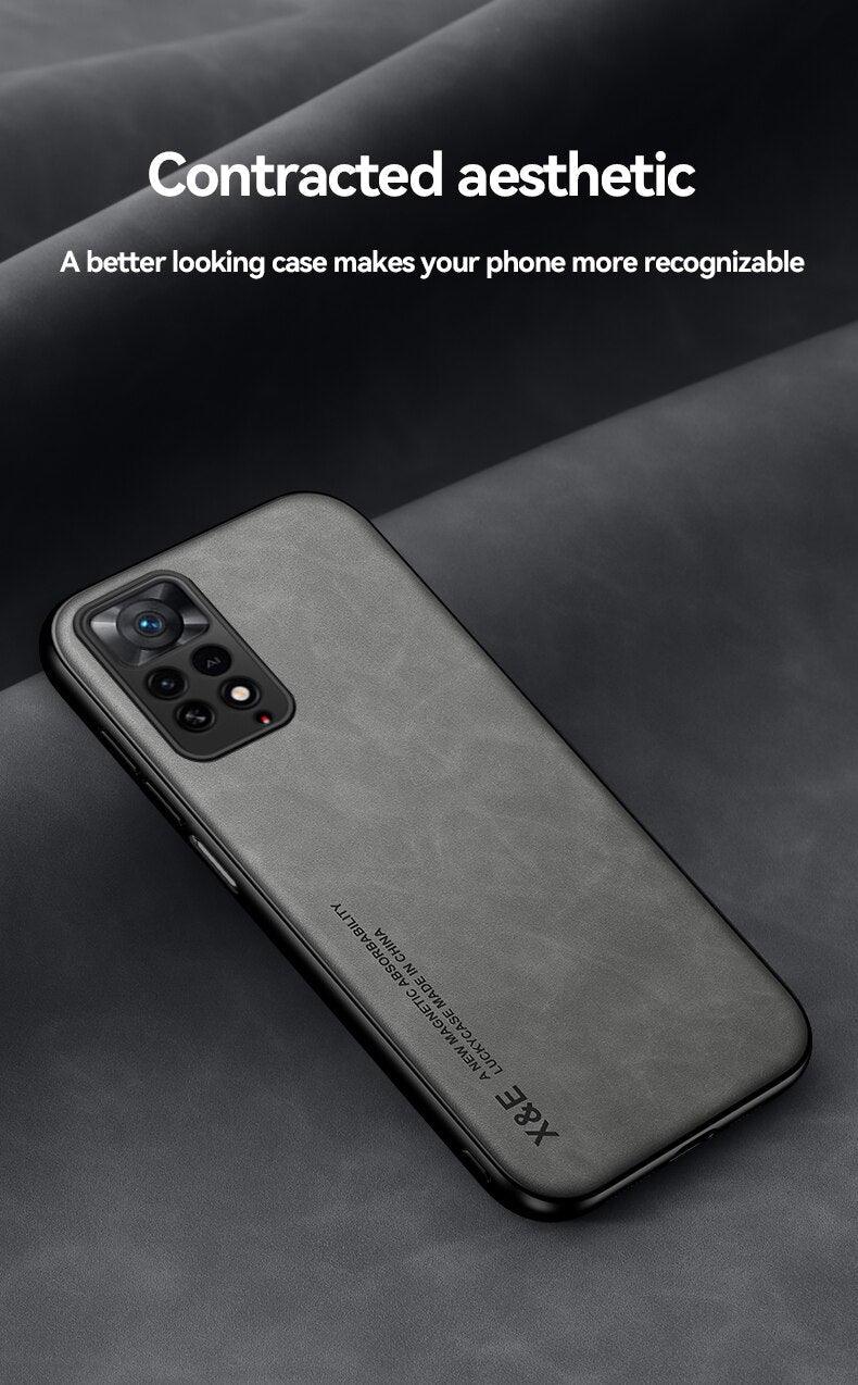Luxury Leather Magnetic Case For Xiaomi Redmi Note 11 10 9 11E Pro 11S 10S 12 12X 10C POCO X3 NFC Pro F3 Covers With Metal Plate  Leather Premium Back Cover Mobile Phone Case Flexible Protective Ultra Thin Scratchproof Phone Cover Stevvex