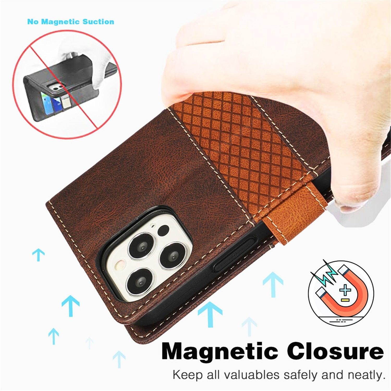 Luxury Leather Magnetic Flip Case For iPhone 14 13 12 Mini 11 Pro XS Max X XR 6 6s 8 7 Plus SE Wallet Card Phone Cover PU Leather Wallet Case with Card Pockets Back Flip Cover for iPhone Stevvex