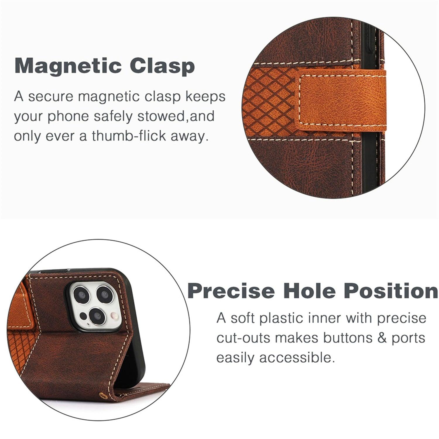 Luxury Leather Magnetic Flip Case For iPhone 14 13 12 Mini 11 Pro XS Max X XR 6 6s 8 7 Plus SE Wallet Card Phone Cover PU Leather Wallet Case with Card Pockets Back Flip Cover for iPhone Stevvex