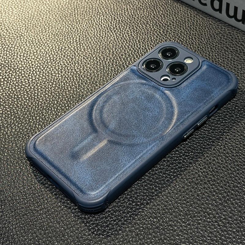 Luxury Leather Magnetic Wireless Charging Case For iPhone 14 11 12 13 Pro Max X XS XR 8 7 Plus Shockproof Soft Cover Shockproof Unique Vintage Design Leather Case For iPhone Stevvex