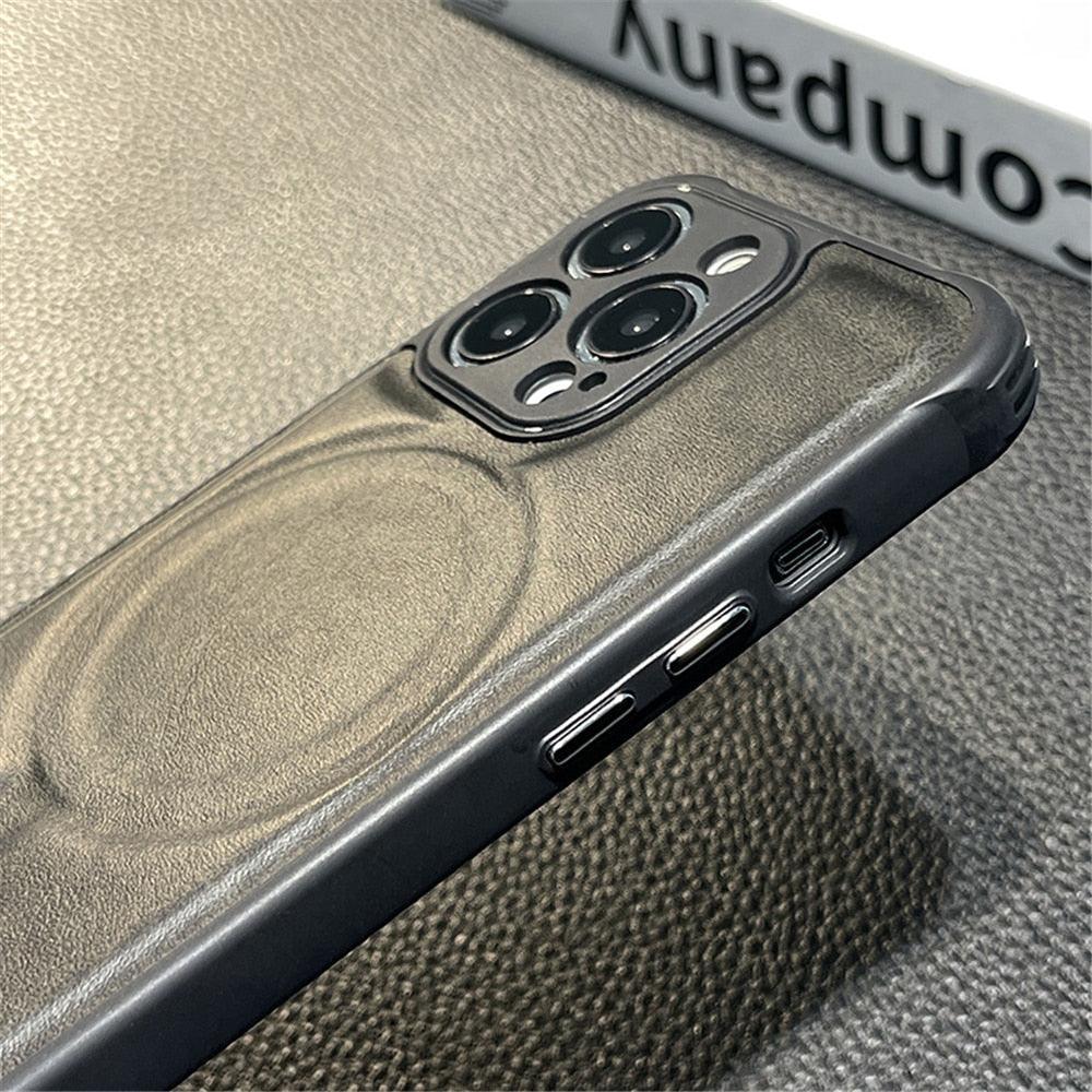 Luxury Leather Magnetic Wireless Charging Case For iPhone 14 11 12 13 Pro Max X XS XR 8 7 Plus Shockproof Soft Cover Shockproof Unique Vintage Design Leather Case For iPhone Stevvex