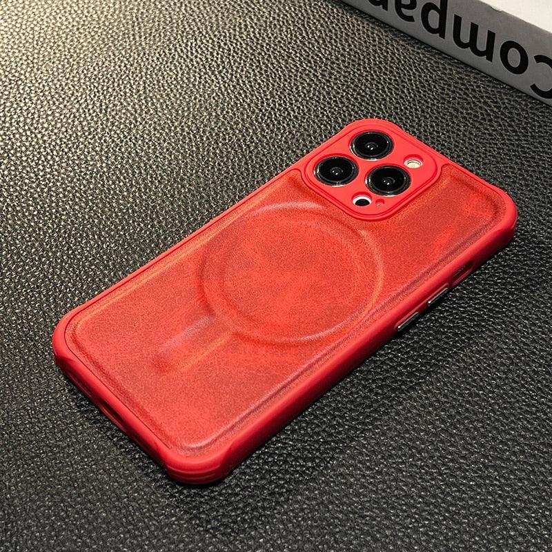 Luxury Leather Magnetic Wireless Charging Case For iPhone 14 11 12 13 Pro Max X XS XR 8 7 Plus Shockproof Soft Cover Shockproof Unique Vintage Design Leather Case For iPhone Stevvex