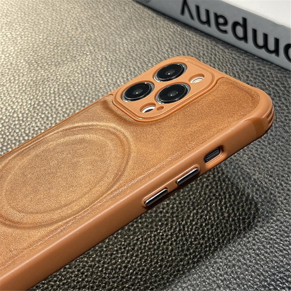 Luxury Leather Magnetic Wireless Charging Case For iPhone 14 11 12 13 Pro Max X XS XR 8 7 Plus Shockproof Soft Cover Shockproof Unique Vintage Design Leather Case For iPhone Stevvex