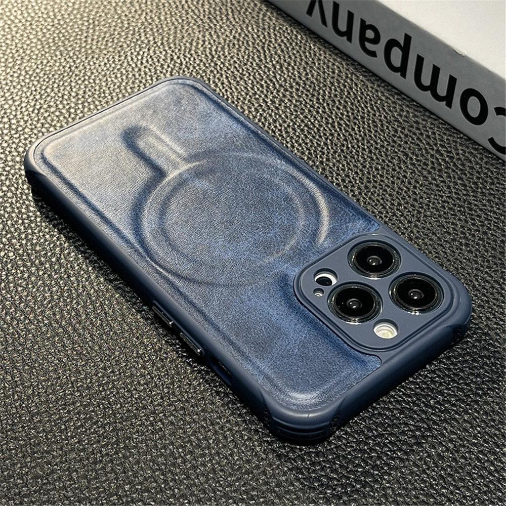 Luxury Leather Magnetic Wireless Charging Case For iPhone 14 11 12 13 Pro Max X XS XR 8 7 Plus Shockproof Soft Cover Shockproof Unique Vintage Design Leather Case For iPhone Stevvex