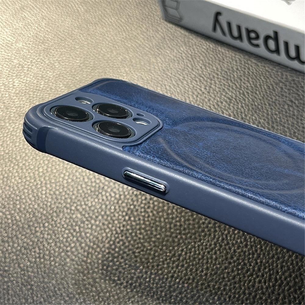 Luxury Leather Magnetic Wireless Charging Case For iPhone 14 11 12 13 Pro Max X XS XR 8 7 Plus Shockproof Soft Cover Shockproof Unique Vintage Design Leather Case For iPhone Stevvex