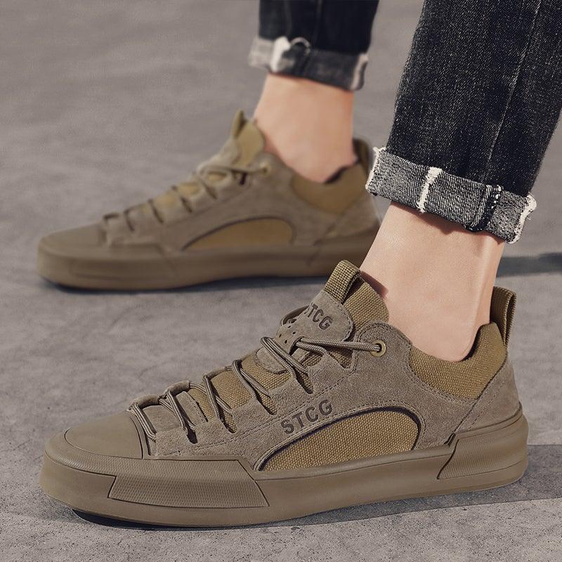 Luxury Leather Men's Sneakers Lace Up Mens Casual Outdoor Canvas Shoes Handmade Fashion Walking Sneakers Comfortable Modern Design Sneakers For Man Stevvex