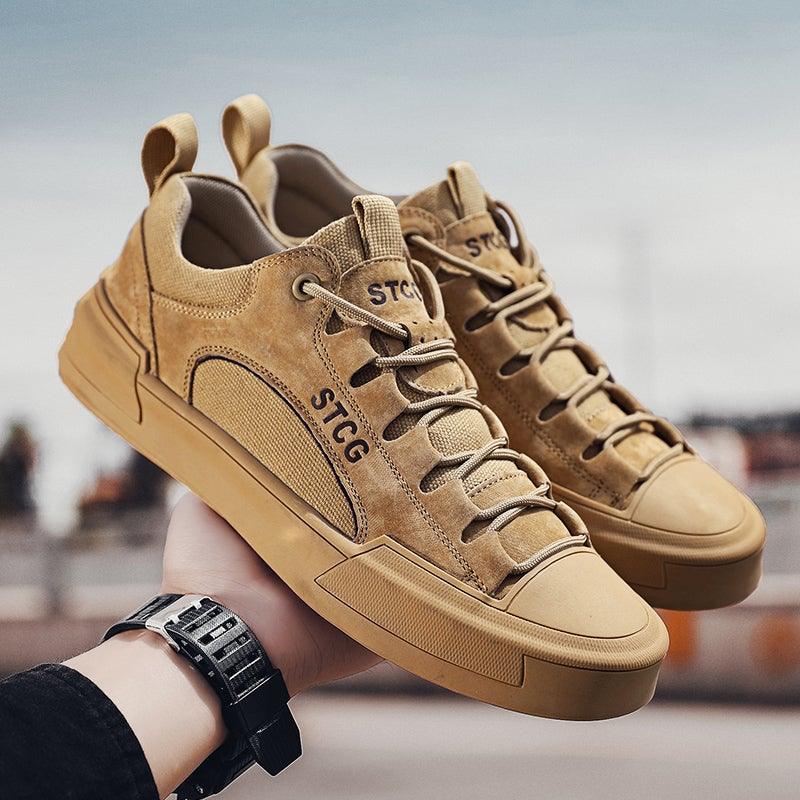 Luxury Leather Men's Sneakers Lace Up Mens Casual Outdoor Canvas Shoes Handmade Fashion Walking Sneakers Comfortable Modern Design Sneakers For Man Stevvex
