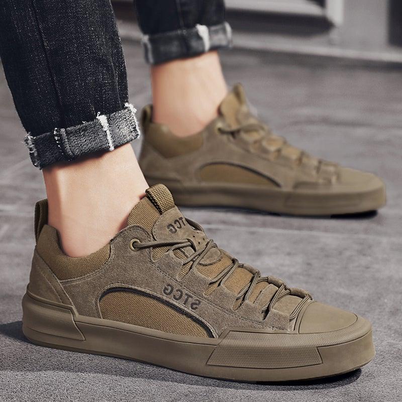 Luxury Leather Men's Sneakers Lace Up Mens Casual Outdoor Canvas Shoes Handmade Fashion Walking Sneakers Comfortable Modern Design Sneakers For Man Stevvex