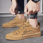 Luxury Leather Men's Sneakers Lace Up Mens Casual Outdoor Canvas Shoes Handmade Fashion Walking Sneakers Comfortable Modern Design Sneakers For Man Stevvex