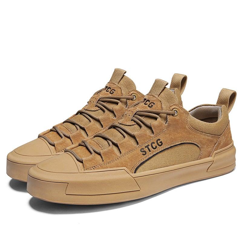 Luxury Leather Men's Sneakers Lace Up Mens Casual Outdoor Canvas Shoes Handmade Fashion Walking Sneakers Comfortable Modern Design Sneakers For Man Stevvex