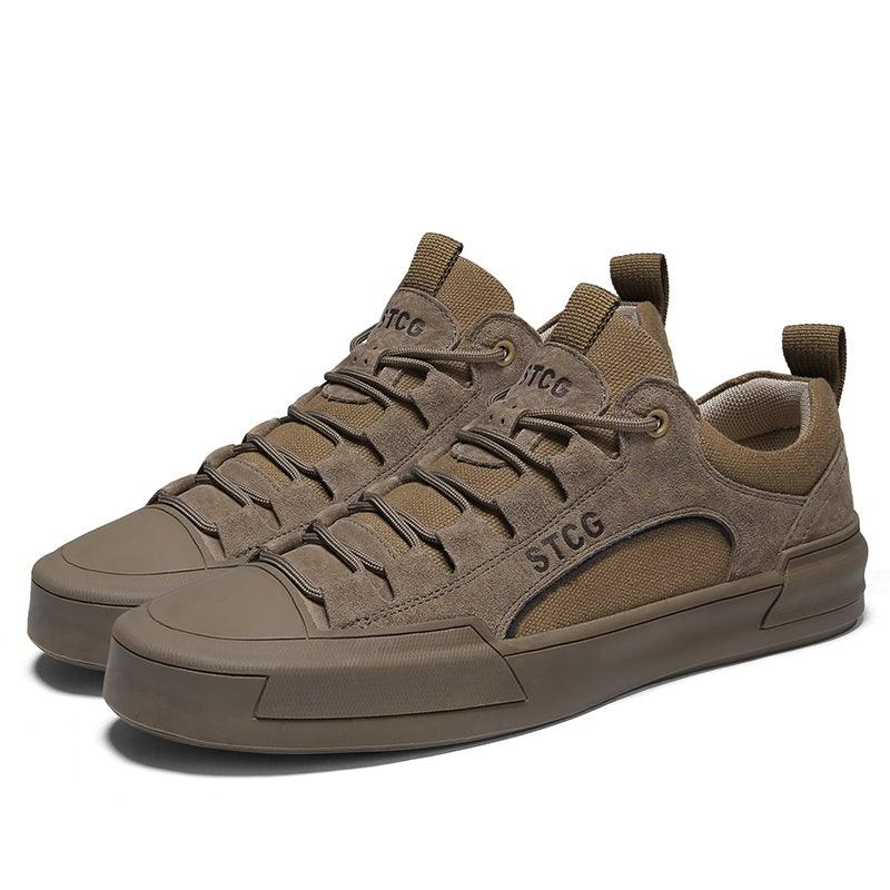 Luxury Leather Men's Sneakers Lace Up Mens Casual Outdoor Canvas Shoes Handmade Fashion Walking Sneakers Comfortable Modern Design Sneakers For Man Stevvex