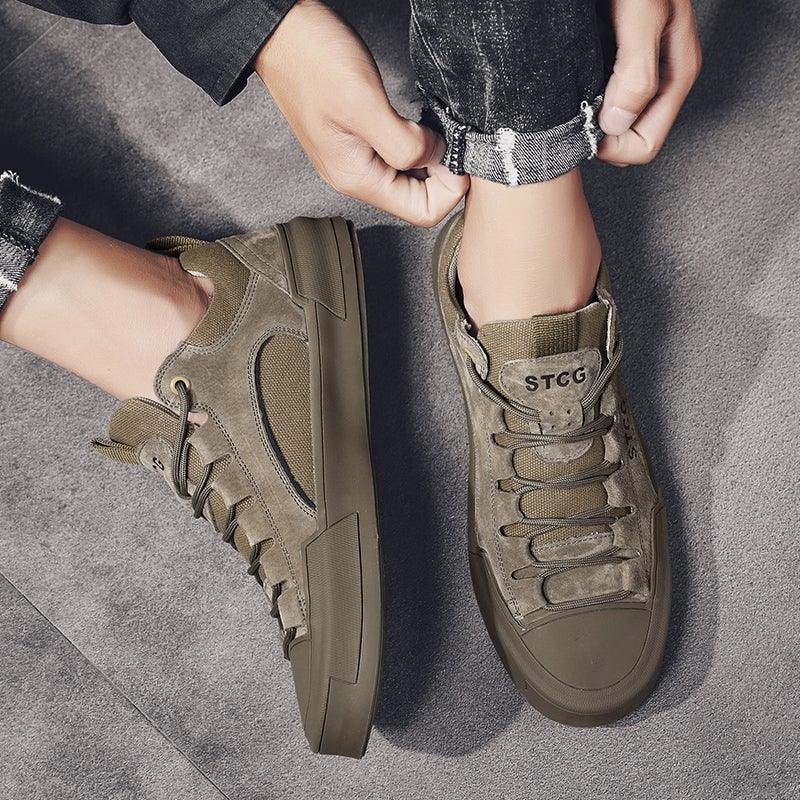 Luxury Leather Men's Sneakers Lace Up Mens Casual Outdoor Canvas Shoes Handmade Fashion Walking Sneakers Comfortable Modern Design Sneakers For Man Stevvex