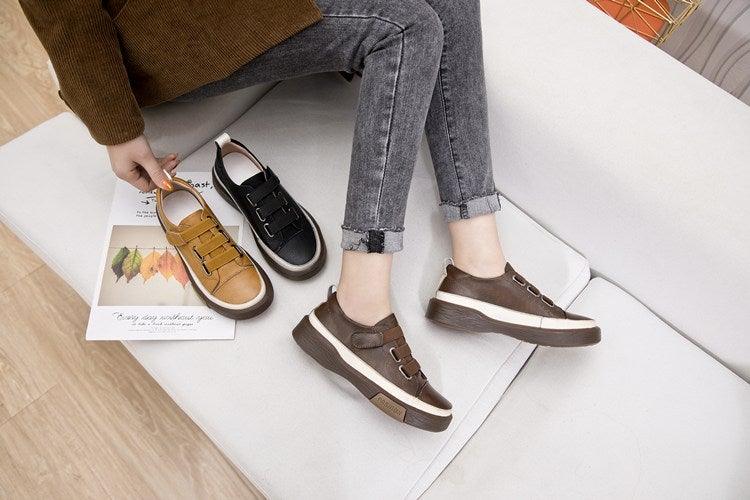 Luxury Leather Womens Sneakers Spring Shoes New Genuine Leather Casual Women Fashion Flat Girl Student Shoes Comfortable Women's Casual Flats Elegant Soft Walking Sneakers Stevvex