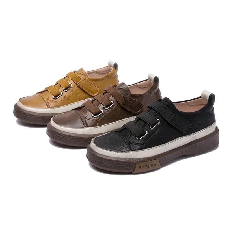 Luxury Leather Womens Sneakers Spring Shoes New Genuine Leather Casual Women Fashion Flat Girl Student Shoes Comfortable Women's Casual Flats Elegant Soft Walking Sneakers Stevvex