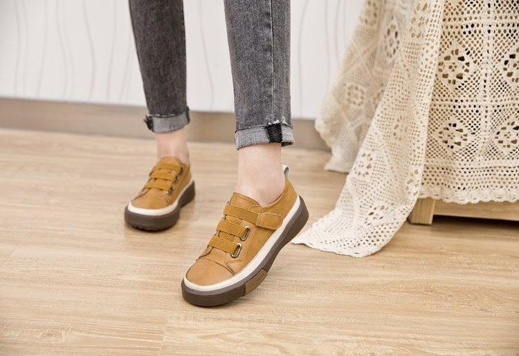 Luxury Leather Womens Sneakers Spring Shoes New Genuine Leather Casual Women Fashion Flat Girl Student Shoes Comfortable Women's Casual Flats Elegant Soft Walking Sneakers Stevvex