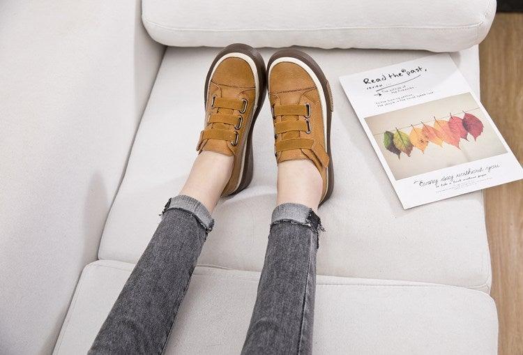 Luxury Leather Womens Sneakers Spring Shoes New Genuine Leather Casual Women Fashion Flat Girl Student Shoes Comfortable Women's Casual Flats Elegant Soft Walking Sneakers Stevvex