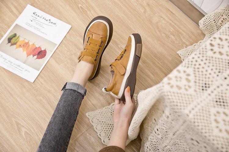 Luxury Leather Womens Sneakers Spring Shoes New Genuine Leather Casual Women Fashion Flat Girl Student Shoes Comfortable Women's Casual Flats Elegant Soft Walking Sneakers Stevvex