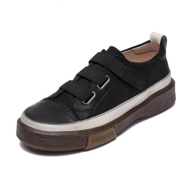 Luxury Leather Womens Sneakers Spring Shoes New Genuine Leather Casual Women Fashion Flat Girl Student Shoes Comfortable Women's Casual Flats Elegant Soft Walking Sneakers Stevvex