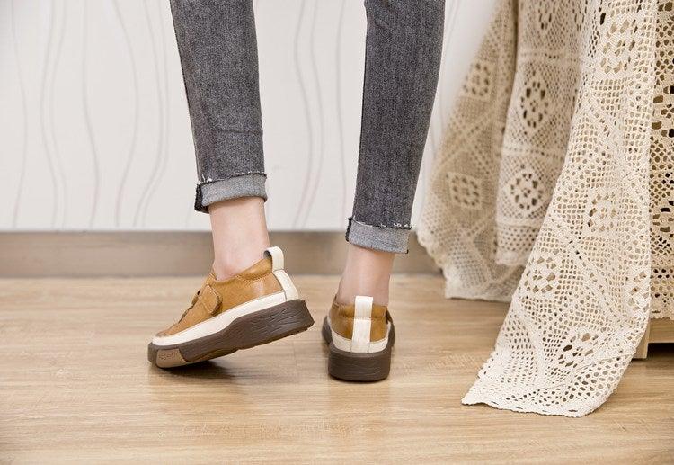 Luxury Leather Womens Sneakers Spring Shoes New Genuine Leather Casual Women Fashion Flat Girl Student Shoes Comfortable Women's Casual Flats Elegant Soft Walking Sneakers Stevvex