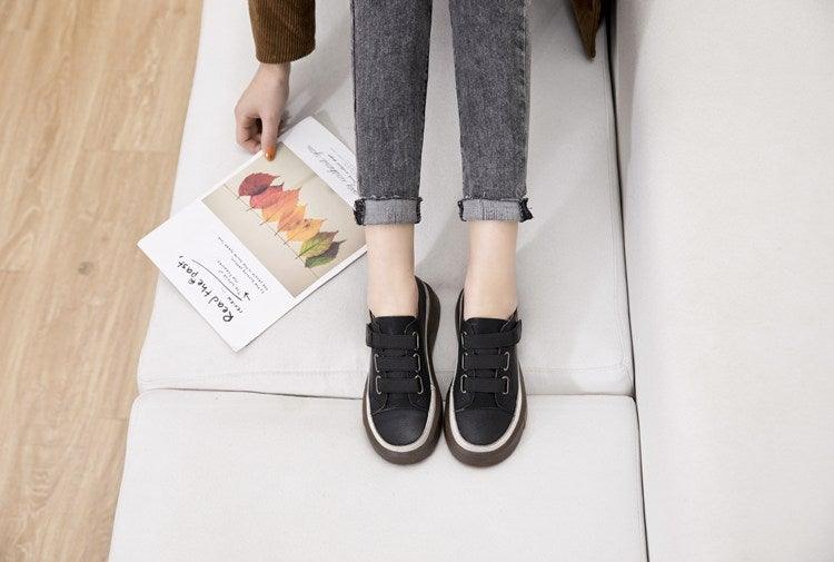 Luxury Leather Womens Sneakers Spring Shoes New Genuine Leather Casual Women Fashion Flat Girl Student Shoes Comfortable Women's Casual Flats Elegant Soft Walking Sneakers Stevvex