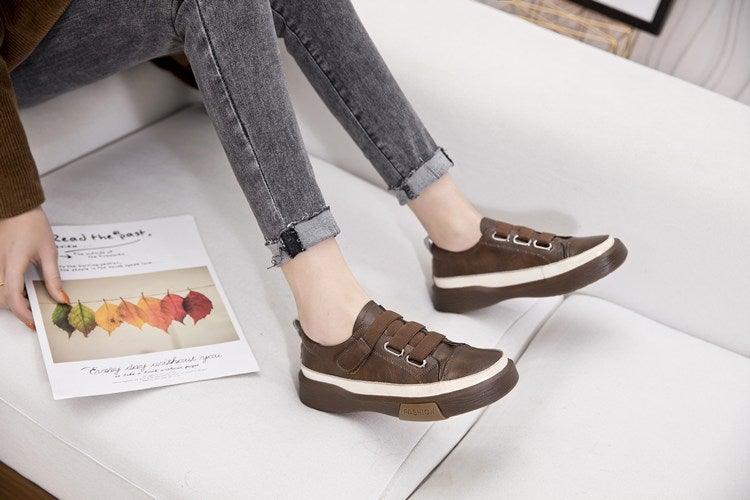 Luxury Leather Womens Sneakers Spring Shoes New Genuine Leather Casual Women Fashion Flat Girl Student Shoes Comfortable Women's Casual Flats Elegant Soft Walking Sneakers Stevvex
